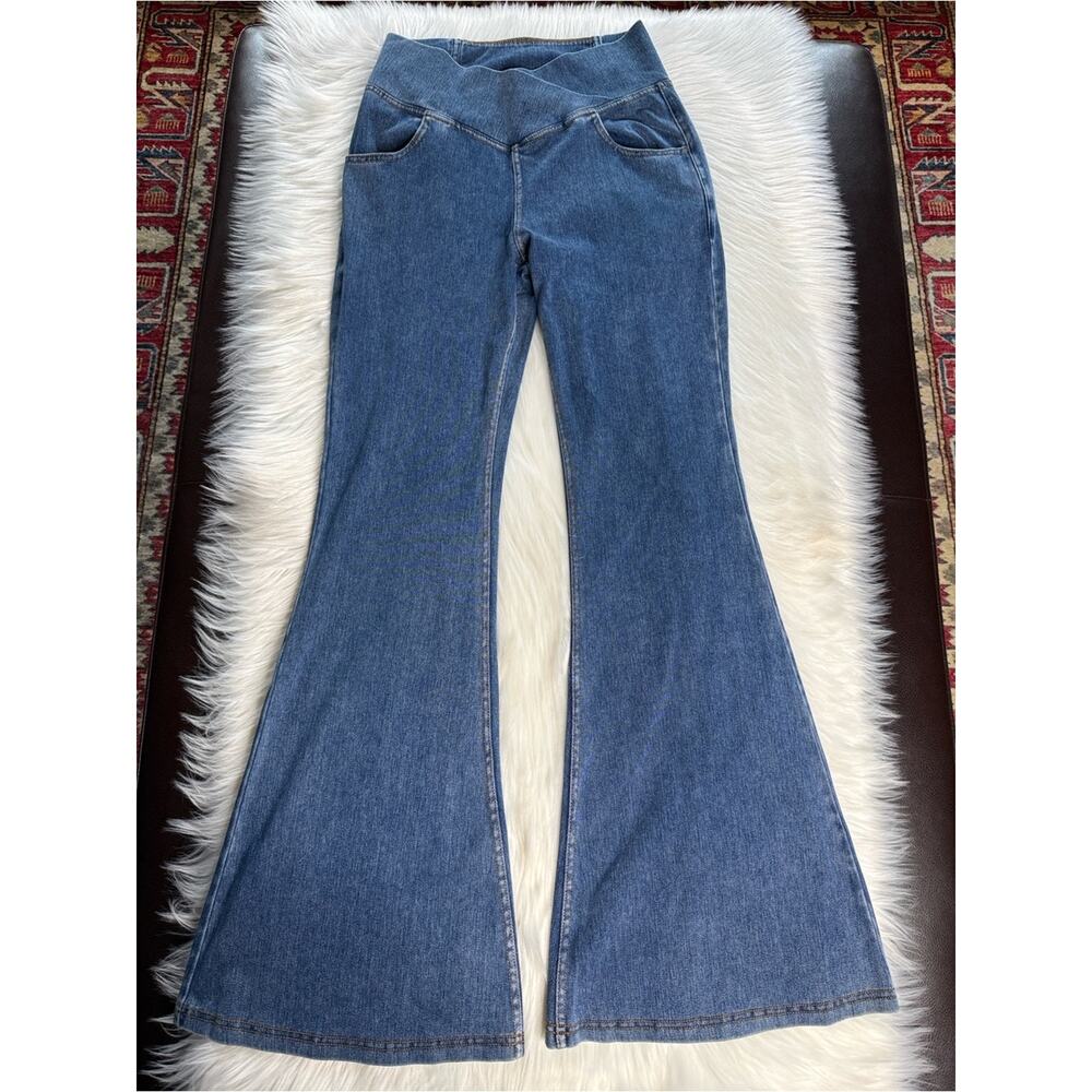 Halara Flex Light Blue Crossover Waist High Rise Flare Jeans - Picture 2 of 7